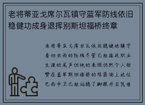 老将蒂亚戈席尔瓦镇守蓝军防线依旧稳健功成身退挥别斯坦福桥终章 老将蒂亚戈席尔瓦镇守蓝军防线依旧稳健功成身退挥别斯坦福桥终章